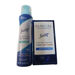 Lot of 2 Secret Clinical Dry Spray Light & Fresh + Solid Completely Clean